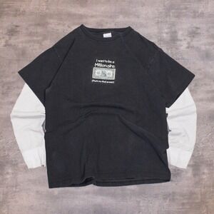 Vintage 90's I Want to Be A Millionaire Ironic Humor Short Sleeve Black T-Shirt